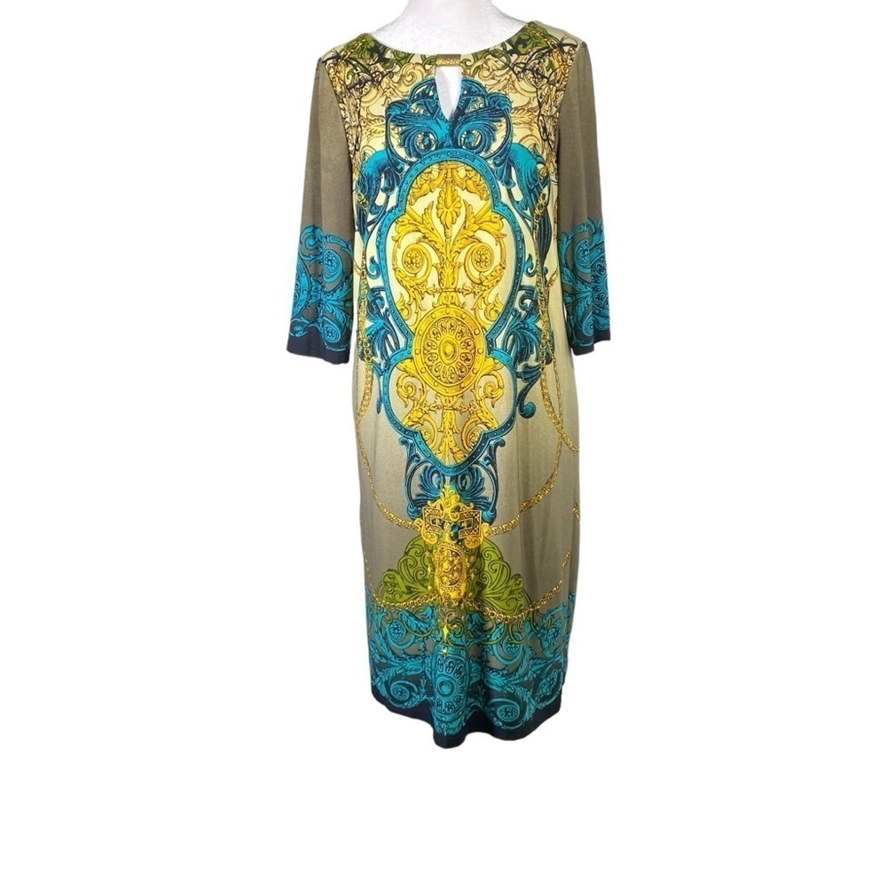 Emma & Michele women's M Sheath Midi boho medallion print keyhole neck dress